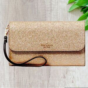 KATE SPADE GLIMMER WALLET BOXED FLAP WRISTLET GOLD